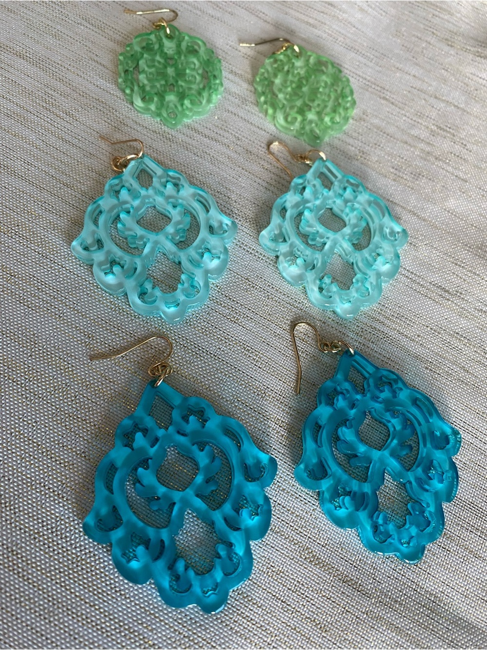 Stylish Turquoise & Mint Filigree Drop Earrings - Women Accessories - 3 Pairs